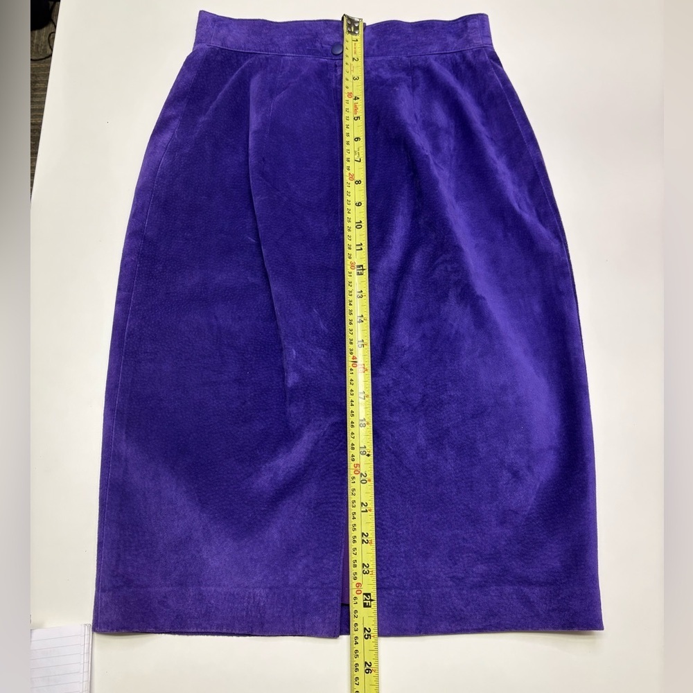 Vintage 80s Purple Suede Leather Pencil Skirt High Waist Slit Statement Size 8 - Picture 8 of 10
